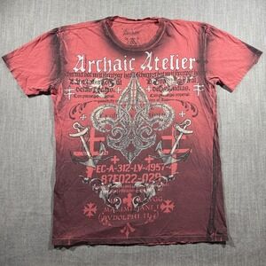 Affliction Archaic Shirt Mens XL Red Archaic Atelier Anchor Nautical Graphic Tee